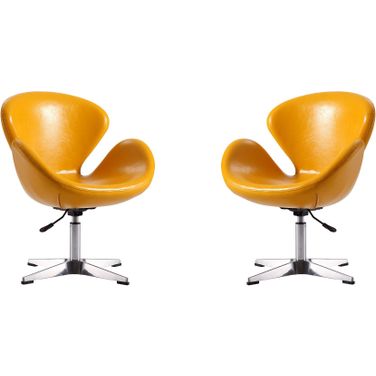 Raspberry Faux Leather Adjustable Swivel Chair in Yellow and Polished Chrome (Set of 2)