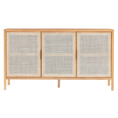 Rattan 3 Door Sideboard In Natural and Brass