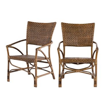 Rattan Open Back Dining Arm Chairs Set of 2 In Natural