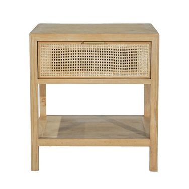 Rattan Side Table In Natural and Antique Brass