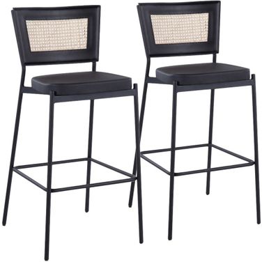 Rattan Tania Bar Stool Set of 2 In Black