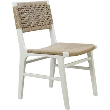 Rattan Wrapped Dining Chair In Matte White Lacquer