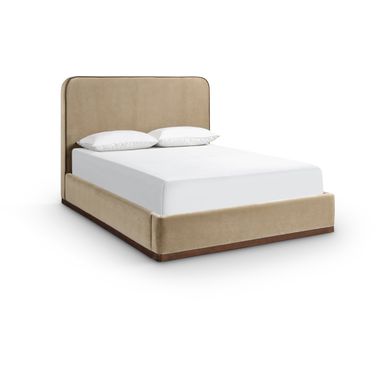 Rava Velvet Upholstered King Bed In Beige and Brown