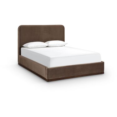 Rava Velvet Upholstered King Bed In Brown and Beige