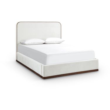 Rava Velvet Upholstered King Bed In Cream and Beige