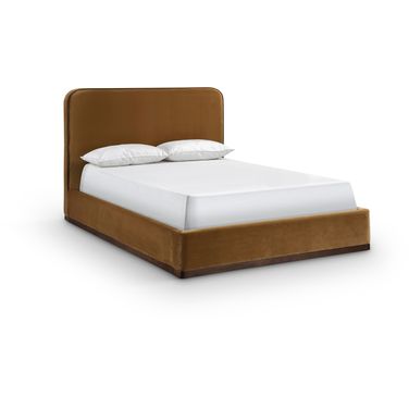 Rava Velvet Upholstered King Bed In Saddle and Brown