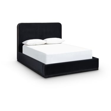 Rava Velvet Upholstered Queen Bed In Black and Taupe