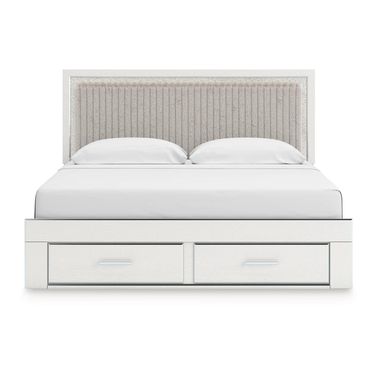 Ravalori King Upholstered Panel Storage Bed In White