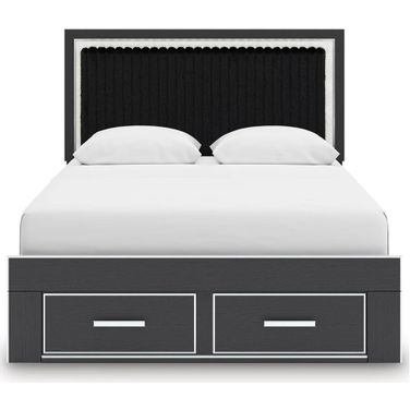 Ravalori Queen Upholstered Panel Storage Bed In Black