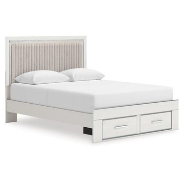 Ravalori Queen Upholstered Panel Storage Bed In White