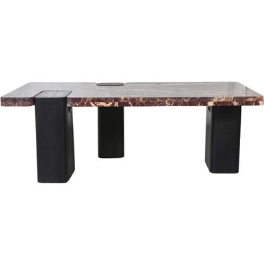 Ravenna Genuine Marble Top and Oak Wood Base Coffee Table In Burgundy and Black