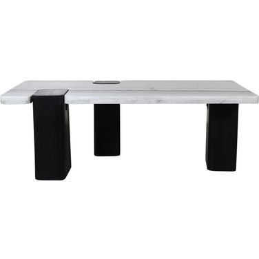 Ravenna Genuine Marble Top and Oak Wood Base Coffee Table In Panda and Black