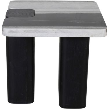 Ravenna Genuine Marble Top and Oak Wood Base End/Side Table In Panda and Black