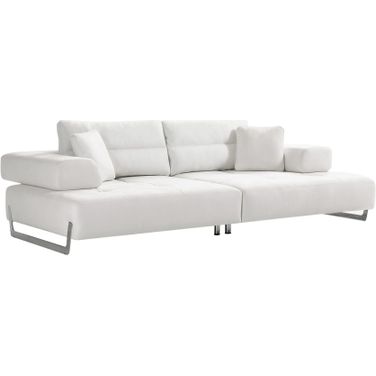 Ravenna Faux Suede Sofa with Sliding Back and Armrests In White and Chrome