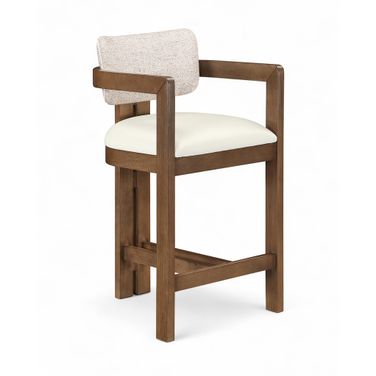 Ravina Vegan Leather and Linen Textured Fabric Upholstered Counter Stool In Beige