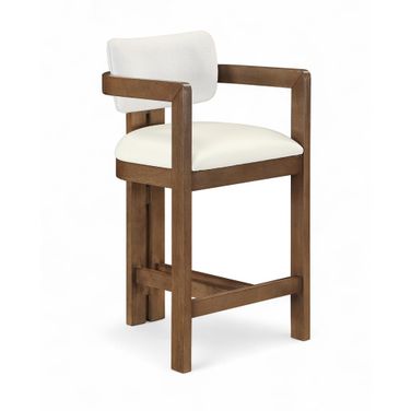 Ravina Vegan Leather and Linen Textured Fabric Upholstered Counter Stool In Cream