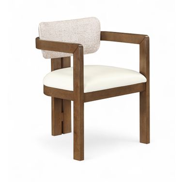 Ravina Vegan Leather and Linen Textured Fabric Upholstered Dining Chair Set of 2 In Beige