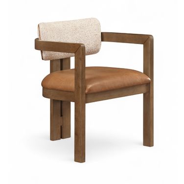 Ravina Vegan Leather and Linen Textured Fabric Upholstered Dining Chair Set of 2 In Cognac