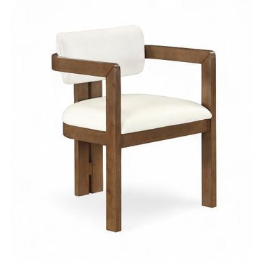 Ravina Vegan Leather and Linen Textured Fabric Upholstered Dining Chair Set of 2 In Cream
