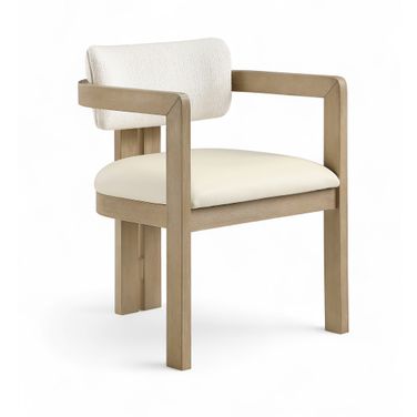 Ravina Vegan Leather and Linen Textured Fabric Upholstered Dining Chair Set of 2 In Cream