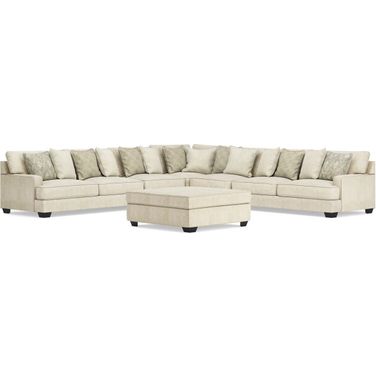 Rawcliffe 5-Piece Sectional and Oversized Ottoman In Parchment