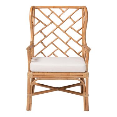 Ray Wingback Arm Chair with Removable Cushion In Natural Rattan