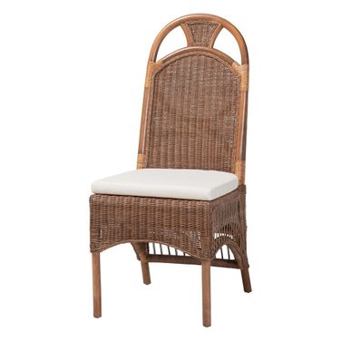Raya Handwoven Rattan Dining Chair with Arched Back and Cushion In Brown