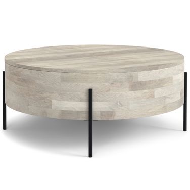 Rayburn Solid Mango Wood Drum Coffee Table In White Wash