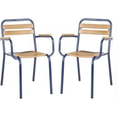 Rayton Navy and Brown Stackable Chair Set of 2