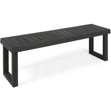 Realm Outdoor Bench with Slat Panel Top and Acacia Wood Base In Dark Grey