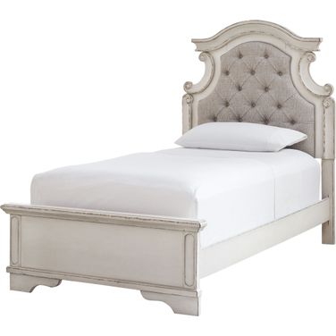 Realyn Two Tone Twin Upholstered Panel Bed