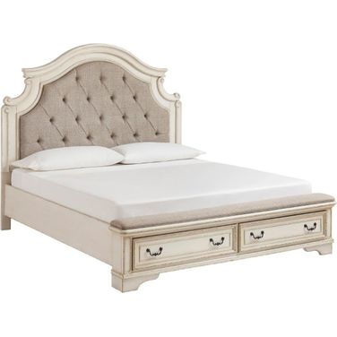Realyn White Queen Upholstered Panel Bed With Bench Footboard