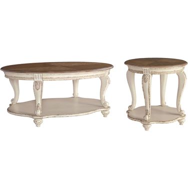 Realyn White and Brown Oval Occasional Table Set