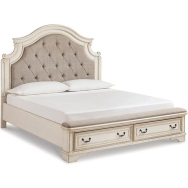 Realyn White King Upholstered Panel Bed With Bench Footboard