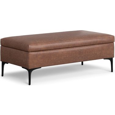 Rebecca Faux Leather Large Coffee Table Storage Ottoman with Lift up Lid In Distressed Saddle Brown