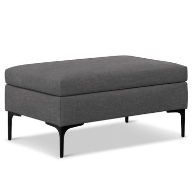 Rebecca Polyester Linen Look Rectangular Coffee Table Storage Ottoman with Lift Up Lid In Slate Grey