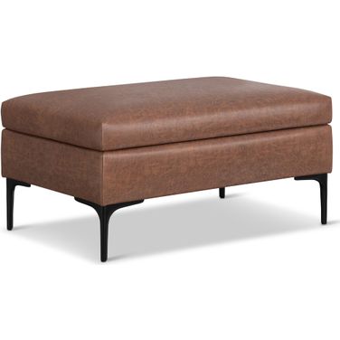 Rebecca Vegan Faux Leather Rectangular Coffee Table Storage Ottoman with Lift Up Lid In Distressed Saddle Brown