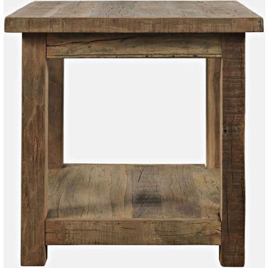 Reclamation Square End Table with Storage Shelf In Rustic Brown