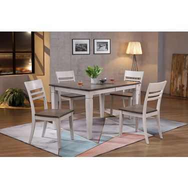 Rectangle Loft Transitional Ladderback 5-Piece Dining Set In Ash and Stormy White