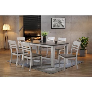 Rectangle Parsons Transitional Ladderback 7-Piece Dining Set In Ash and Stormy White