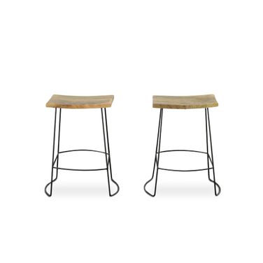 Reece 25 Inch Saddle Seat Counter Stool - Set of 2 In Natural and Black