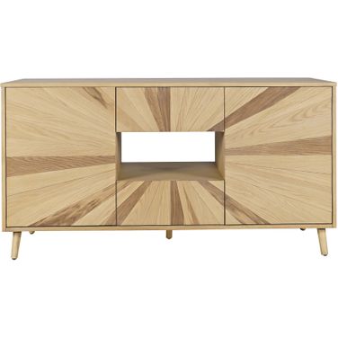 Reece 60 Inch Starburst TV Stand Console Storage Cabinet In Light Oak