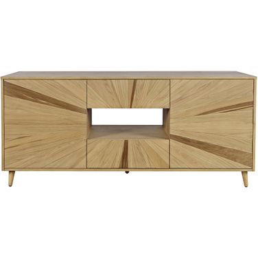 Reece 70 Inch Starburst TV Stand Console Storage Cabinet In Light Oak