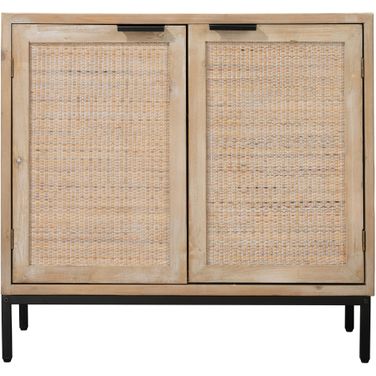 Reed 2 Door Accent Cabinet in Washed Wood & Black Metal