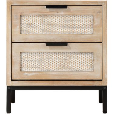 Reed 2 Drawer Side Table in Washed Wood & Black Metal
