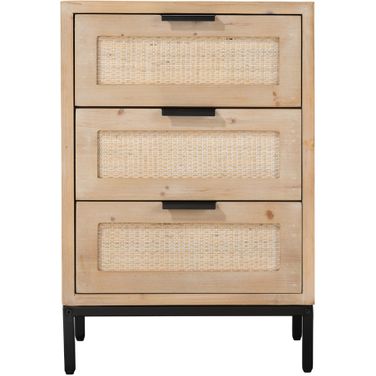 Reed 3 Drawer Side Table in Washed Wood & Black Metal