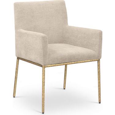 Reeves Chenille Fabric Dining Chair Set of 2 In Beige and Brushed Brass