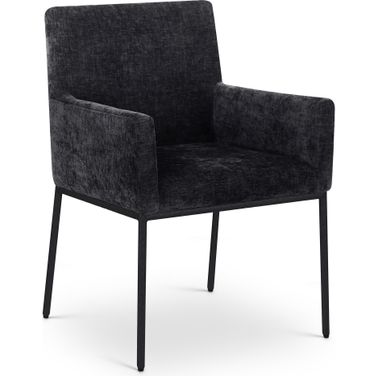 Reeves Chenille Fabric Dining Chair Set of 2 In Black and Matte Black