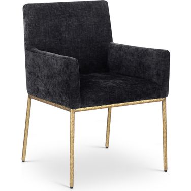 Reeves Chenille Fabric Dining Chair Set of 2 In Black and Brushed Brass