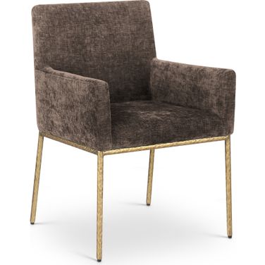 Reeves Chenille Fabric Dining Chair Set of 2 In Brown and Brushed Brass